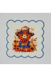 Sulu Boya Korkuluk Çiftçi Desenli Kenarı Nakışlı Kokteyl Peçetesi